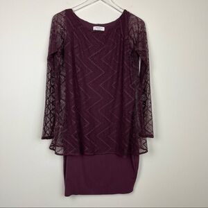 BAILEY 44 Long Sleeve Purple Lace Overlay Dress Small